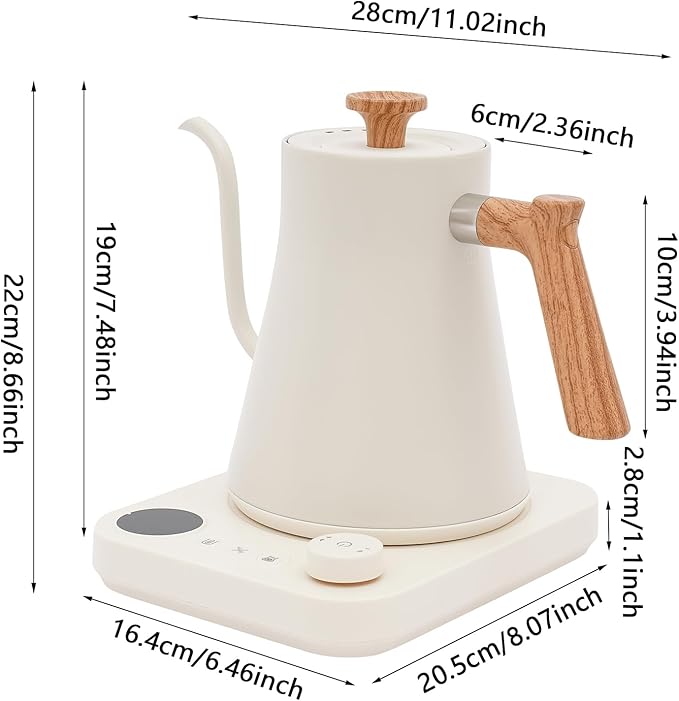 Electric Gooseneck Kettle, 0.9L/0.24Gal 1200W, Temperature Control 104-212°F, Stainless Steel Hot Water Tea Kettle, LED Display, 1-24 H Keep Warm for Pour Over Coffee, Home, 11.02*8.07* 8.66in White