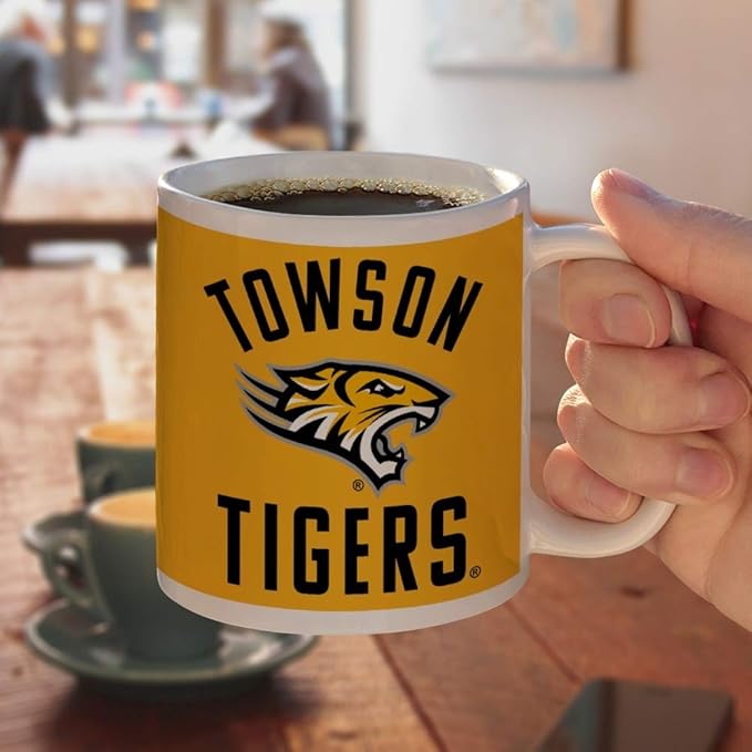 Towson University Tigers Ceramic Coffee Mug, Novelty Gift Mugs for Coffee, Tea and Hot Drinks, 11oz, White