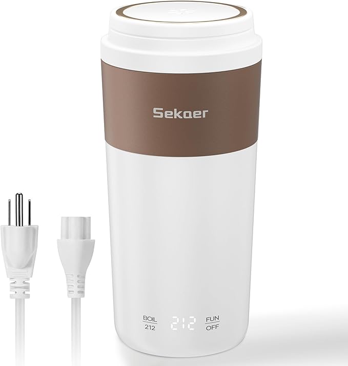 Sekaer Travel Portable Kettle, Dual Voltage 110-240V, Mini Electric Kettle for Tea Coffee, 304 Stainless Steel Small Hot Water Boiler, 350mL Auto Shut-Off & 4 Temp Presets, SKE-835-B