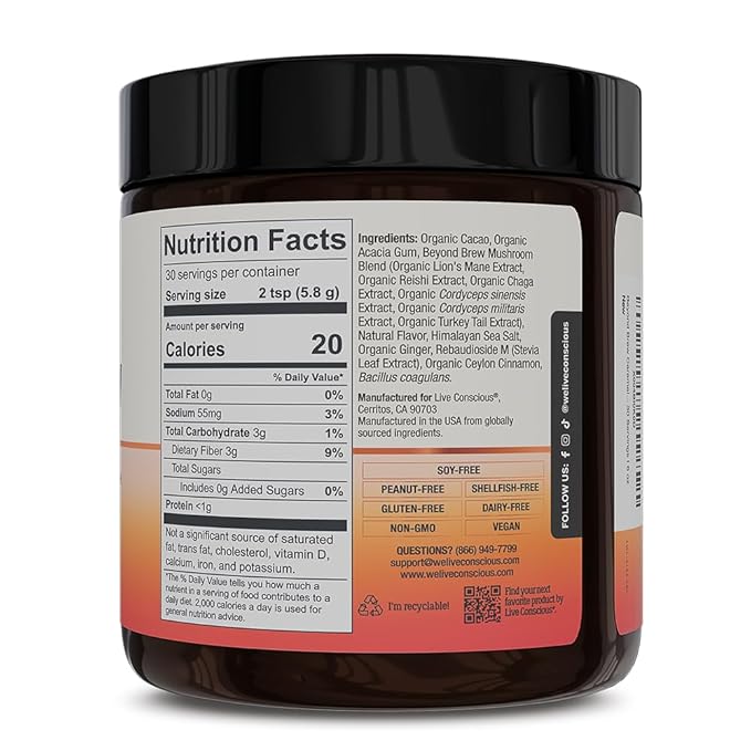 Beyond Brew Caramel Macchiato Coffee Alternative - Low Caffeine Superfood - Powerful Mushroom Complex with Lion’s Mane, Reishi & Chaga - Brewed Drink with Prebiotics & Probiotics - 30 Servings