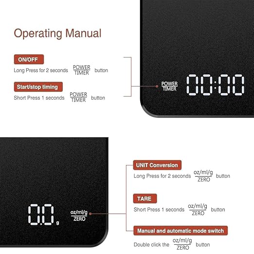 Mini Coffee Scale with Timer, Rechargeable Pour-Over Coffee Scale with Accurate LCD Display, High Precision Espresso Scale, Digital Barista Gram Scale, Portable Kitchen Scale with Battery (3kg/0.1g)