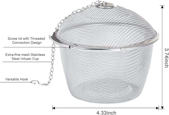 Extra Large Stainless Steel Twist Lock Mesh Tea Ball Tea Strainer Filter Spice Infuser 11cm/4.3 inch