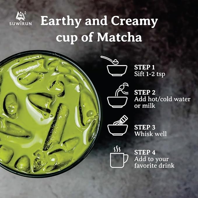 Suwirun Organic Pure Matcha Powder 4oz – Authentic Japanese Green Tea – Unsweetened, Umami-Rich Superfood – Perfect for Lattes, Baking & Smoothies