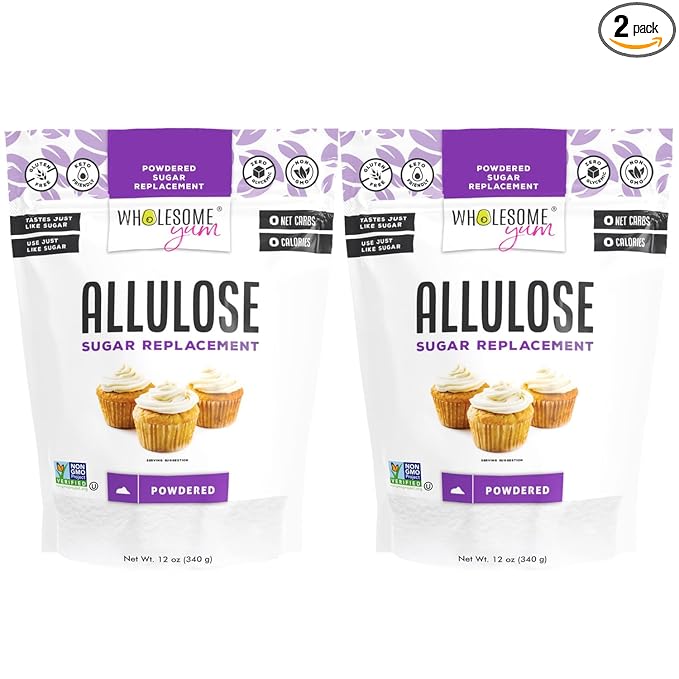 Wholesome Yum Powdered Allulose Sweetener - Natural Keto Powdered Sugar Substitute - Non GMO, Zero Carb, 0 Calorie, Sugar Free, No Aftertaste - Confectioners Sugar Replacement (12 oz, 2 Pack)