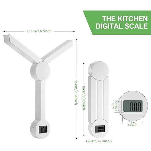 Compact Folding Digital Kitchen Scale, Highly Accurate Portable Food Scale with LCD Display, Auto Power Off and Tare Features, for Measuring Intake of Healthy Eating People (White)
