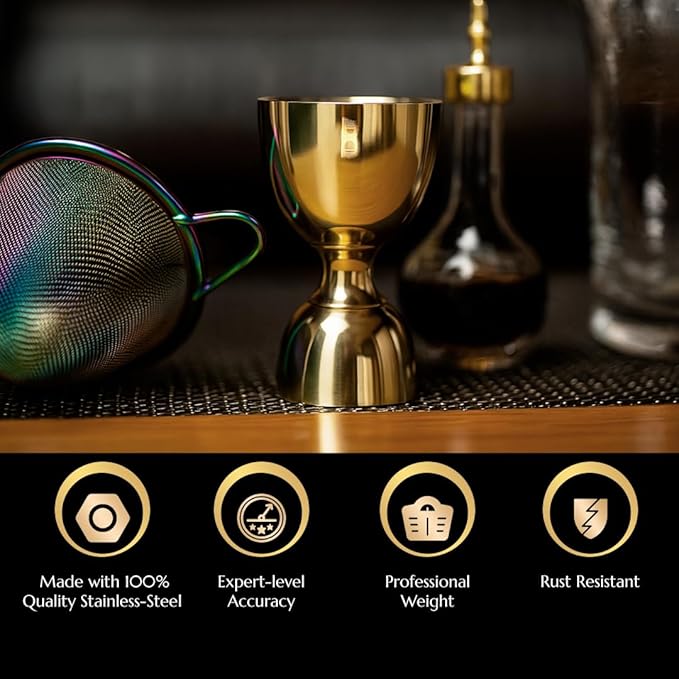 Double Bell Jigger by Bull In China - 0.25oz to 2oz Measures for Cocktails, Bars & Bartenders (Gunmetal Black)