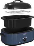 Sunvivi 18-Quart Roaster Oven with Self-Basting Lid, Electric Turkey Roaster Oven with Removable Pan and Rack, Stainless Steel, Blue