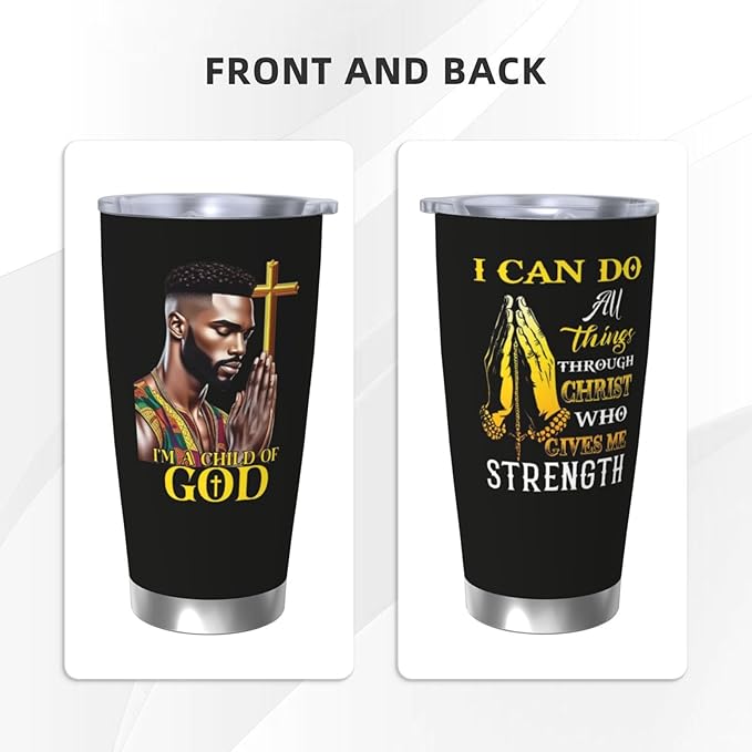 Africian American Christian Gifts for Men, Religion Gift Black Man Coffee Mug, Afro Black Dad Gift Travel Mug, 20oz Coffee Tumbler, Christian Tumbler for Men Faith