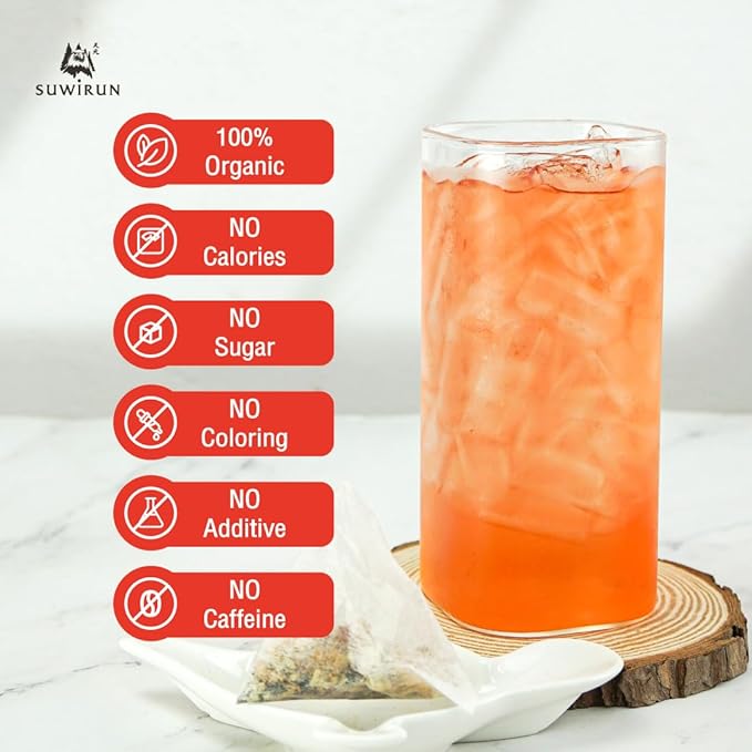 Suwirun Organic Lemongrass & Roselle Tea 25 Bags – Product of Thailand – Tangy Hibiscus & Citrus Herbal Blend, Caffeine-Free, No Calories, Naturally Sweet & Refreshing