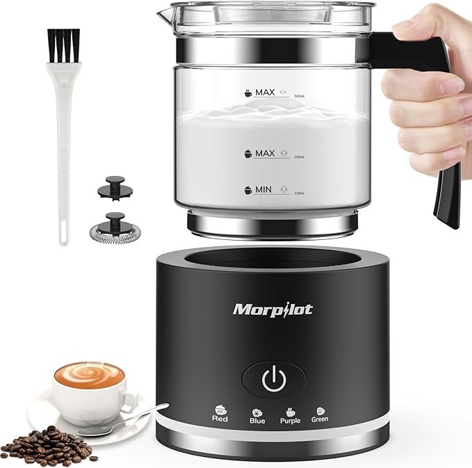 Electric Milk Frother and Steamer, 16.9oz/500ml Milk Steamer and Frother for Latte, Dishwasher Safe, BPA Free, 4 Functions, Enjoy Perfect Milk Froth in 2 Min