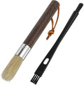 Coffee Cleaning Brush Set - Natural Bristle & Wood Handle, Professional Espresso Grinder Cleaning Tools with Dual-Head Brush