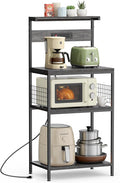 Sweetcrispy Kitchen Bakers Rack with Power Outlet, Coffee Bar Table 4 Tiers, Microwave Oven Stand Station, Adjustable Storage Shelf for Spices, Freestanding Appliance Organizer - 23.6 Inch, Gray