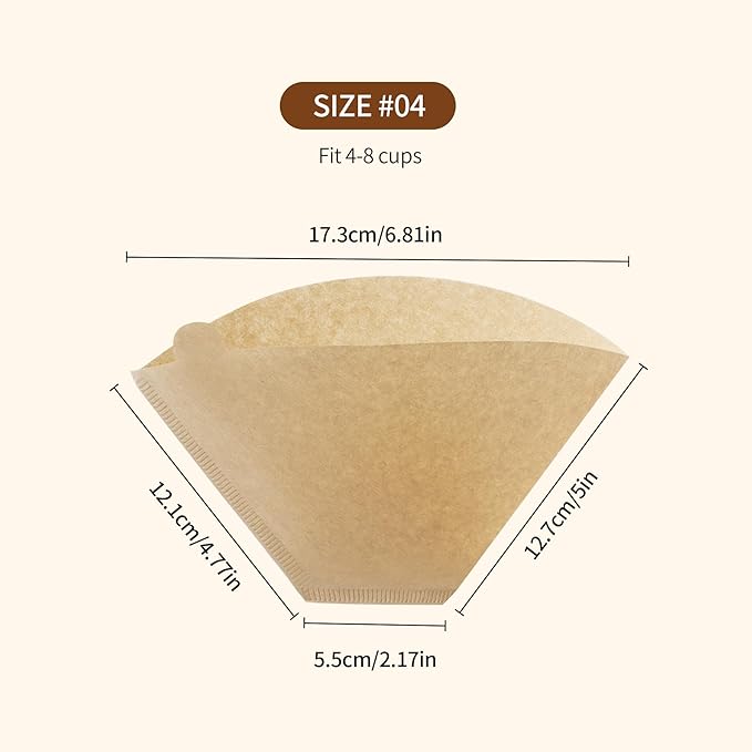 100 Count Cone Coffee Filters #4, Natural Brown Paper Cone Shaped Coffee Filters for Pour Over and Drip Coffee Maker(100 Count)