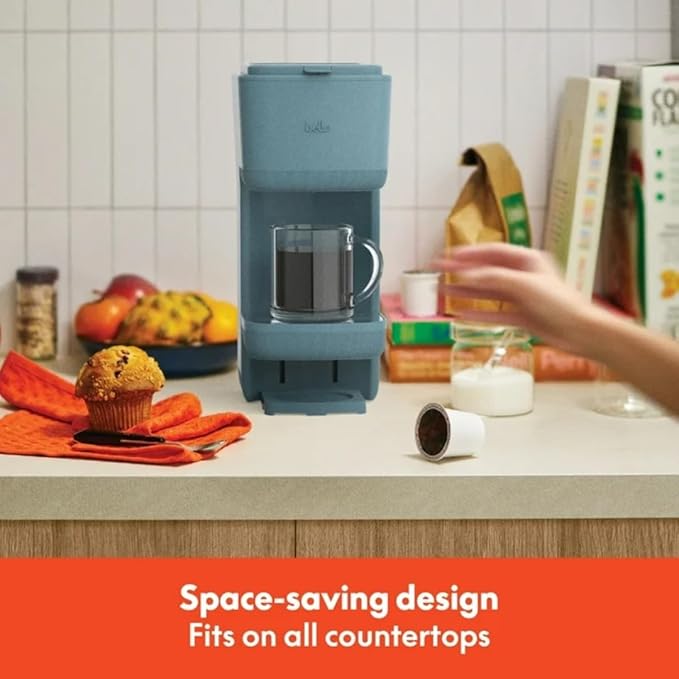 Single-Serve Bella Coffee Maker – Compact 6oz–14oz Brewer for Ground Coffee or Pods, One-Touch Operation, Adjustable Drip Tray, 35oz Water Tank, Travel Mug Friendly, Dishwasher-Safe Parts (Surf)