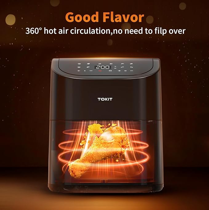 TOKIT Kitchen Air Fryer Countertop 10-in-1 with 4.8 QT Capacity Airfryer 95% Less Oil, 100+ Recipes, 1500W Max 400℉,Roast, Reheat, Dehydrate, Bake, Broil & More, Nonstick Basket Dishwasher-Safe, Gift