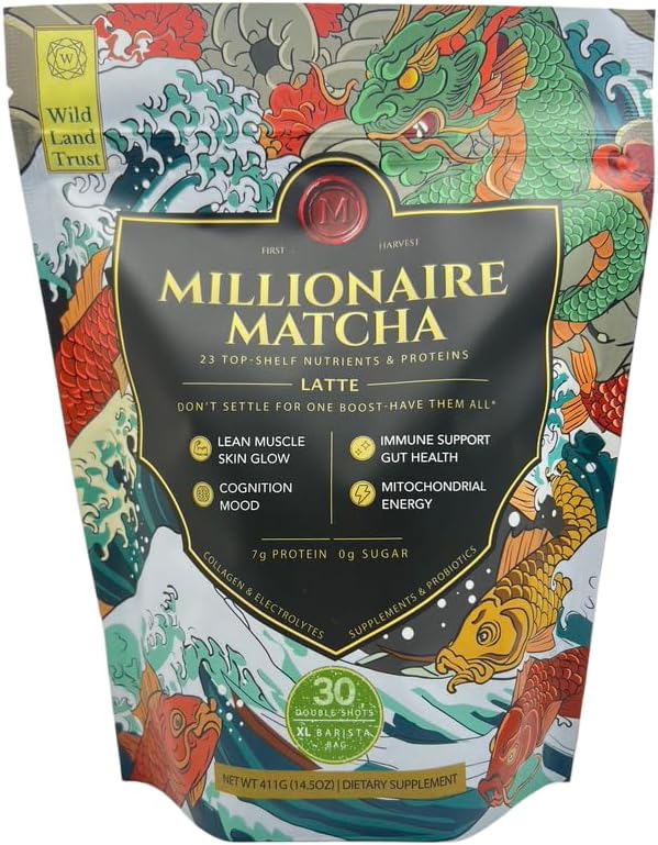 K* PAX Millionaire Matcha – Latte Powder for Focus & Mitochondrial Energy – Ceremonial Grade | Keto | Dairy-Free – 30 Servings
