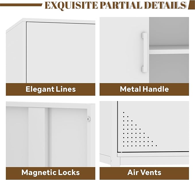 Metal Storage Cabinet,Metal White TV Stand,Coffee Bar Buffet Cabinet Kitchen Sideboard Storage with Adjustable Shelves for Living Room Bedroom
