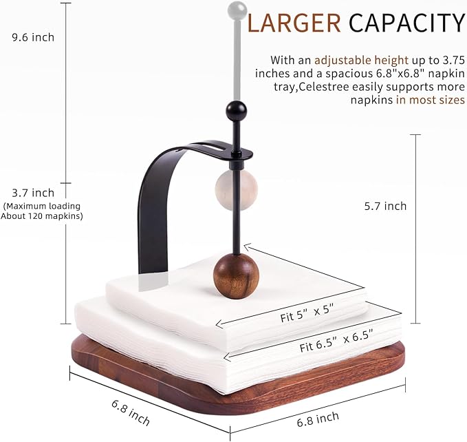 North American Walnut Napkin Holder for Table - Nordic Style Wooden Cocktail Napkin Holder Fits 5-7" Napkins - Windproof Dispenser for Kitchen, Coffee Bar, Cocktail Bar (Gift Idea)