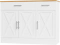 Shintenchi Modern Farmhouse Sideboard Buffet Cabinet with Storage with 3 Doors,42" Barn Doors Buffet Cabinet with Storage, Wood Coffee Bar Cabinets with Adjustable Shelf for Kitchen Living Room,White