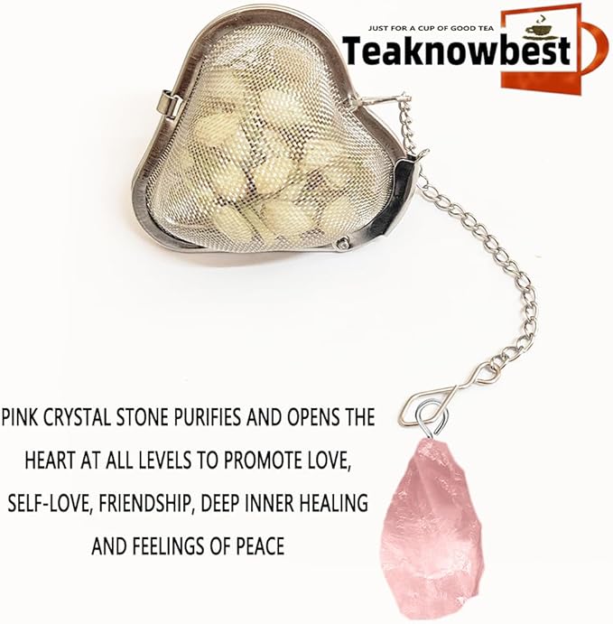 1PCS Loose tea infuser，Stainless Steel Tea Strainers for Loose Tea，tea leaves infuser，Fine mesh tea ball + crystal pendant，Suitable for brewing all loose leaf teas (1, Rose Quartz)