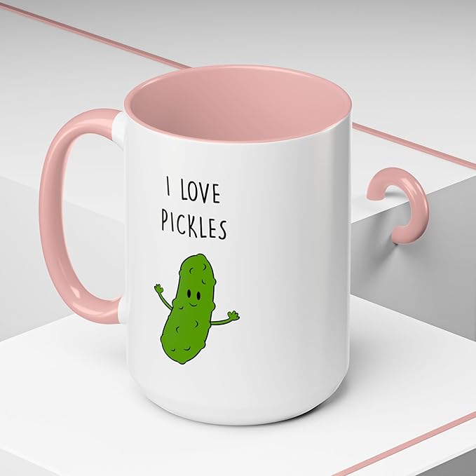 Cute Pickle Lovers Coffee Mug - I Love Pickles, Black Accent Mug, Funny Gift for Veggies Fans, Kitchen Decor, Unique Ceramic