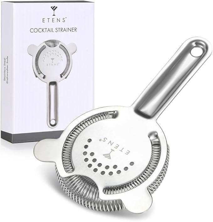 Cocktail Strainer for Drinks, Bar Strainers for Bartending, Martini Strainer for Boston Shaker Mixing Glass, Bartender Hawthorne Strainer w/Removable Spring– Stainless Steel, Silver