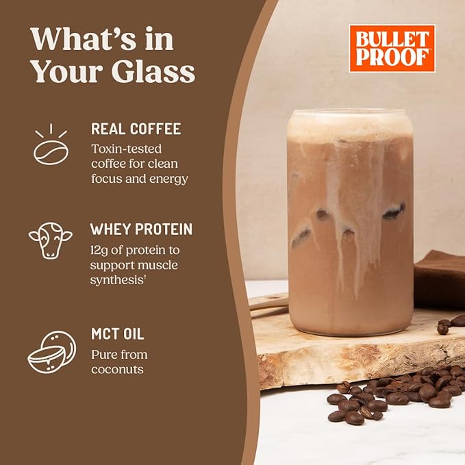 Bulletproof Original High Protein Iced Instant Coffee, 14 Servings, 12g Whey Protein, No Artificial Flavors & Sweeteners, 170mg Caffeine Per Serving, Creamy Coffee Forward