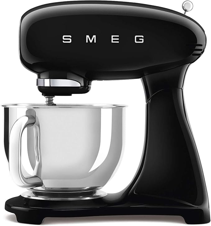 SMEG SMF03 Stand Mixer – 5 Qt Tilt-Head Mixer with Stainless Steel Bowl, 10 Speeds, Retro 50s Vintage Style – Black