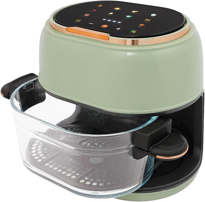 4.2 Quart Glass Air Fryer 1350W Air Fryer Glass with Touch Control & 176-374 ℉ Adjustable Temp & 120-Minute Timer & Baking Tray for French Fries Chicken Steak Wings Bread