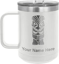LaserGram 15oz Vacuum Insulated Coffee Mug, Tiki Statue, Personalized Engraving Included (White)
