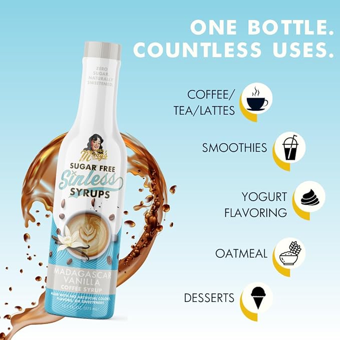 Sugar Free 3pk Madagascar VanillaSinless Syrup- Stevia Based, No Sugar Alcohols or Sucralose, No Artificial Sweeteners, Natural Ingredients, Coffee Tea Cocoa Dessert, Keto Friendly, 3 Pack