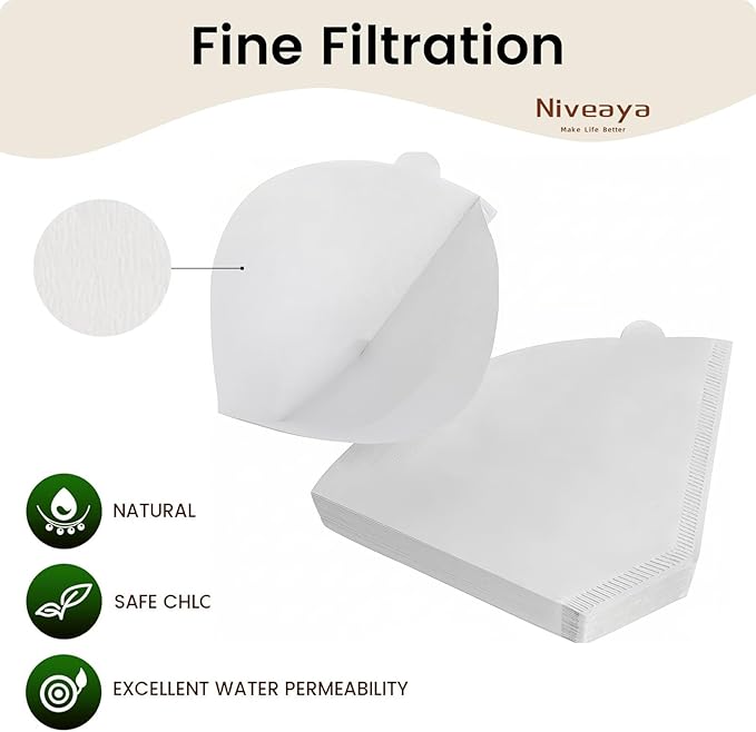 Niveaya Coffee Filters 200 Count, White Coffee Filter #4 Cone Paper, Natural Paper Coffee Filter 8-12 Cup (nature white, 04)