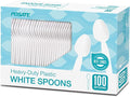 POSATE Plastic Spoons, White, Heavy weight, 100 Count
