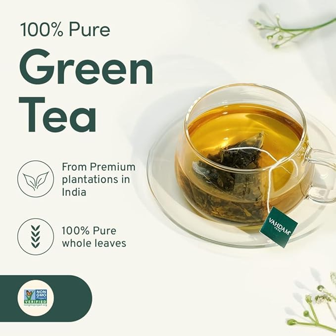 VAHDAM, Green Tea Variety Pack Sampler Assortment (36 Pyramid Tea Bags, 6 Flavor) | Non-GMO Project Verified Himalayan Green Tea with No Artificial Ingredients | Christmas Tea Gift Set