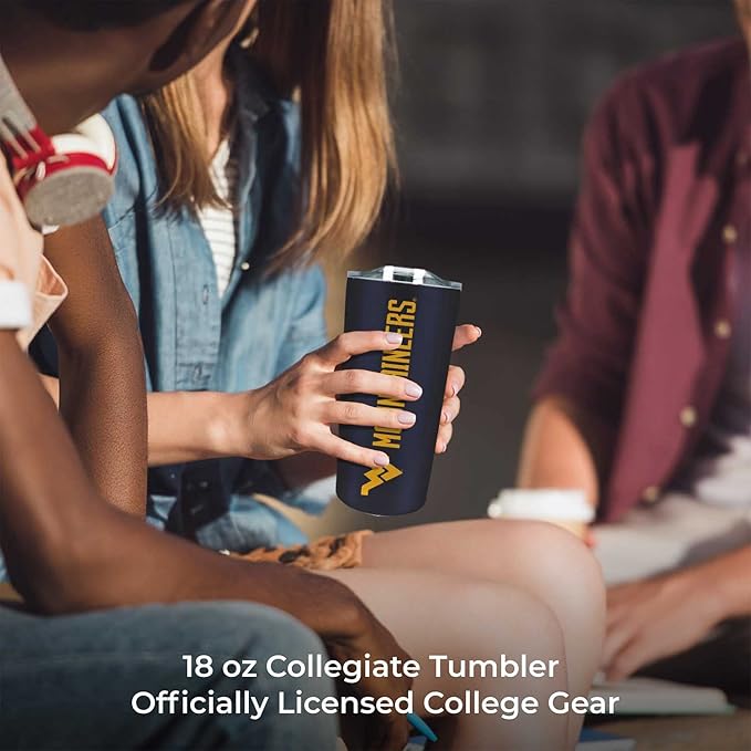 Campus Colors NCAA Stainless Steel Tumbler perfect for Gameday - 18 oz - Double Walled - Keeps Drinks Perfectly Insulated (West Virginia Mountaineers - Navy)