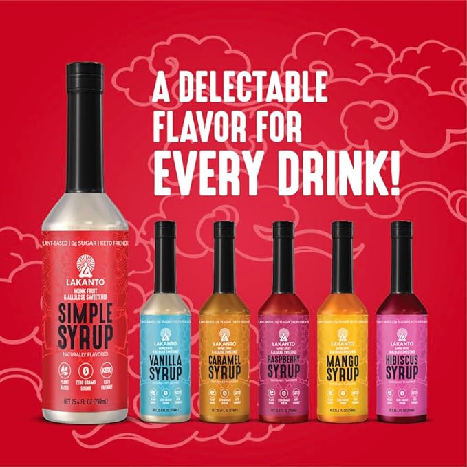 Lakanto Simple Flavoring Syrup - Monk Fruit Sweetener with Allulose, Perfect for Coffee, Tea, Cocktails, Snow Cones, Sodas, Other Drinks, Keto, Vegan (Original - 25.4 fl oz)
