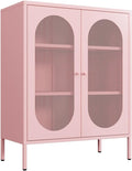 Display Cabinets with 2 Mesh Doors，Kitchen Cupboard, Storage Closet with Adjustable Shelf and High Feet, Pink Cabinet for Home, Office, Living Room,Dining Room,Sideboard, Hallway and Entryway