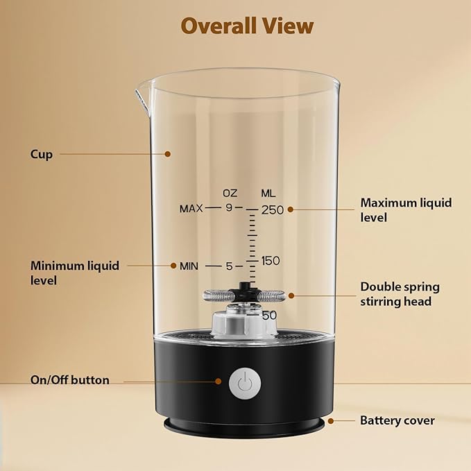 Cold Foam Maker Frother Blender for Coffee - Handheld-Free - One-Button Battery Powered - Frother for Cold Foam - Ideal Gift (Ink Black)