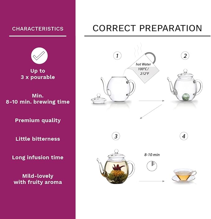 Creano Glass Teapot 34oz (1000ml) with removable stainless steel Tea Infuser - includes 2 Blooming Teas - Giftset - Tea Kettle and Tea Maker
