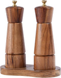 Salt and Pepper Grinder Set with Tray, Adjustable Ceramic Grinder Salt Mill, Stainless Steel Grinder Pepper Mill, Acacia Wood, 16.5 cm / 6.5inch Height, Bottom Dia 5 cm (Tray is Included)