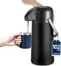 Coffee Carafe for Keeping Hot - Gezoss 102OZ / 3L Airpot Coffee Dispenser with Pump - Large Coffee Thermos for Hot Drinks Tea Liquid - Insulated Stainless Steel Hot Water Beverage for Parties,Black