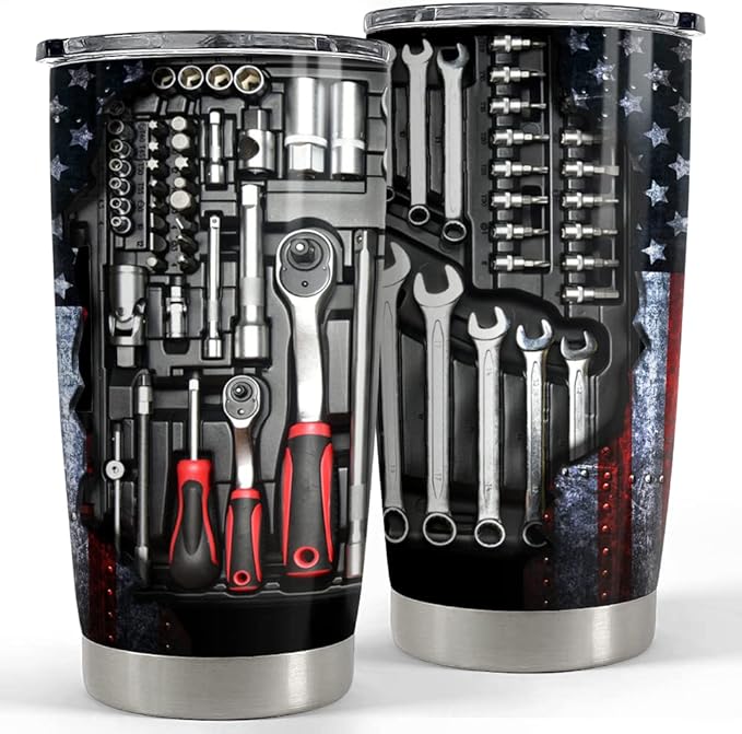SANDJEST Mechanics Tumbler Mechanic Dad Tool Box 20oz Tumblers with Lid Gift for Daddy Father Papa Christmas Birthday Fathers Day
