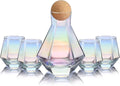 CUKBLESS Wine Decanter And Glasses Set of 4, Diamond Iridescent Wine Carafe With Cork Ball Stopper, Hand Blown Glass, for Wine Lovers