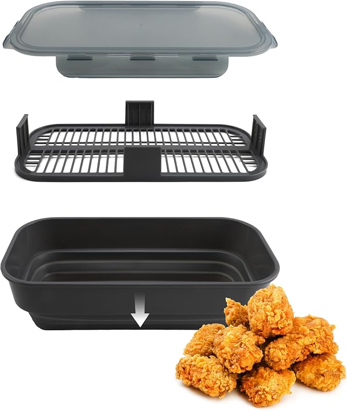 COOK WITH COLOR Collapsible Batter Bowl - Mess Free Breading Shaker Container - Great for Fried Fish, Fried Chicken, Onion Rings, Wings & More, Gray