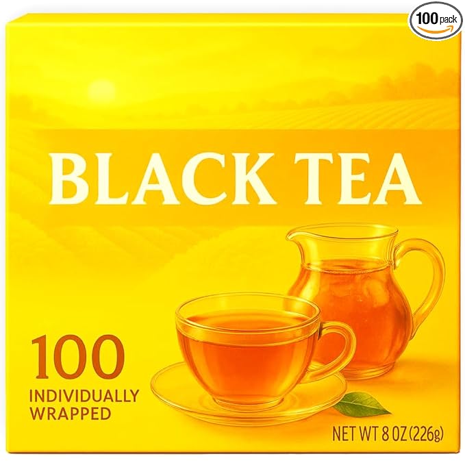 Black Tea Bags, Hot or Iced Tea Bags 100 Count - Individually Wrapped Bold Classic Flavor - Home Office Breakfast Travel Event Holiday