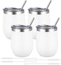 12oz/4 Pack Wine Tumbler Glasses with Lid Stemless Double Wall Vacuum Stainless Steel Travel Tumbler Keeping Cold & Hot for Wine,Coffee,Cocktails,Christmas Drinks-Family and Gifts(4 pack-White)
