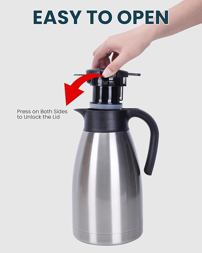 GiNT 74Oz Thermal Coffee Carafe, Insulated Stainless Steel Coffee Carafes for Keeping Hot/Double Walled Vacuum Thermal Carafe (Silver, 2.2L)