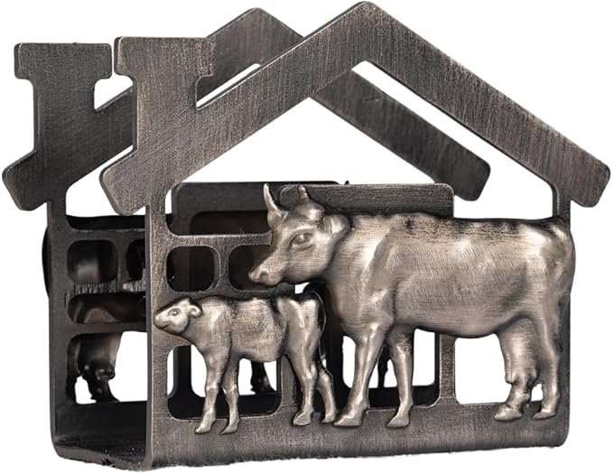 Metal Napkin Holder for Tabletop, Rustic Farmhouse Cow & Calf Napkins Holder for Paper Napkins, Vintage Metal Tissue Napkin Dispenser, Napkin Table Decor for Kitchen (Cow and Calf/Black)