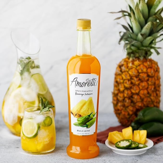 Amoretti - Spicy Pineapple Beverage Infusion Drink Mix & Water Enhancer with Pump for Flavoring Cocktails, Waters, Teas, and other Beverages, 94 Servings Per Bottle (750 ml), Preservative Free