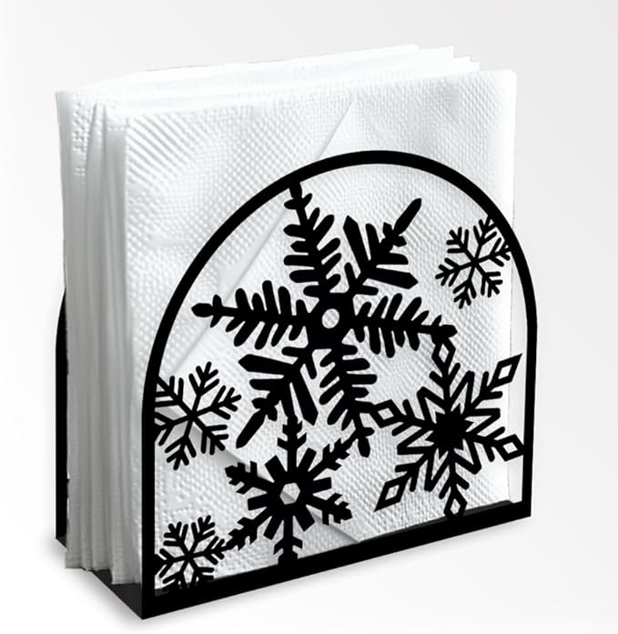 Christmas Snowflake Decorative Black Metal Napkin Holder for Table, 5.3" x 4.4" x 1.9" Winter Snowflake Standing Napkin Holder for Home Kitchen Restaurant Picnic Party Coffee Bar Dining Room